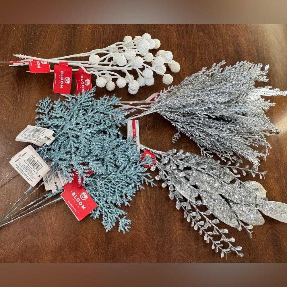 NWT, Lot of 14, Holiday Floral Picks, Set, Vase, Winter, Sparkle, Decor